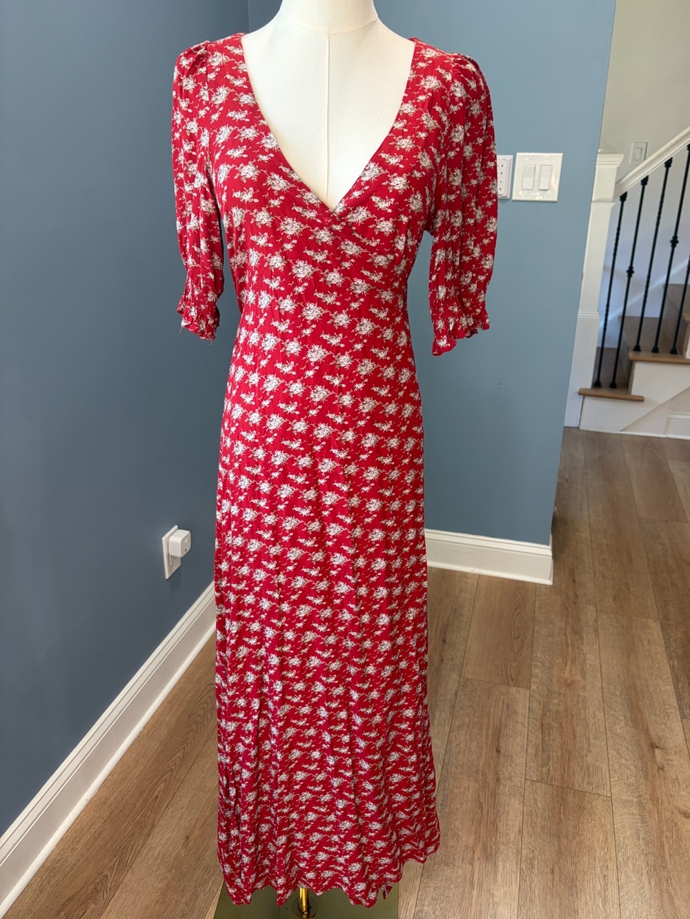 Natural Life Sophia Wrap Dress Red Floral Boho Cottagecore Maxi Small